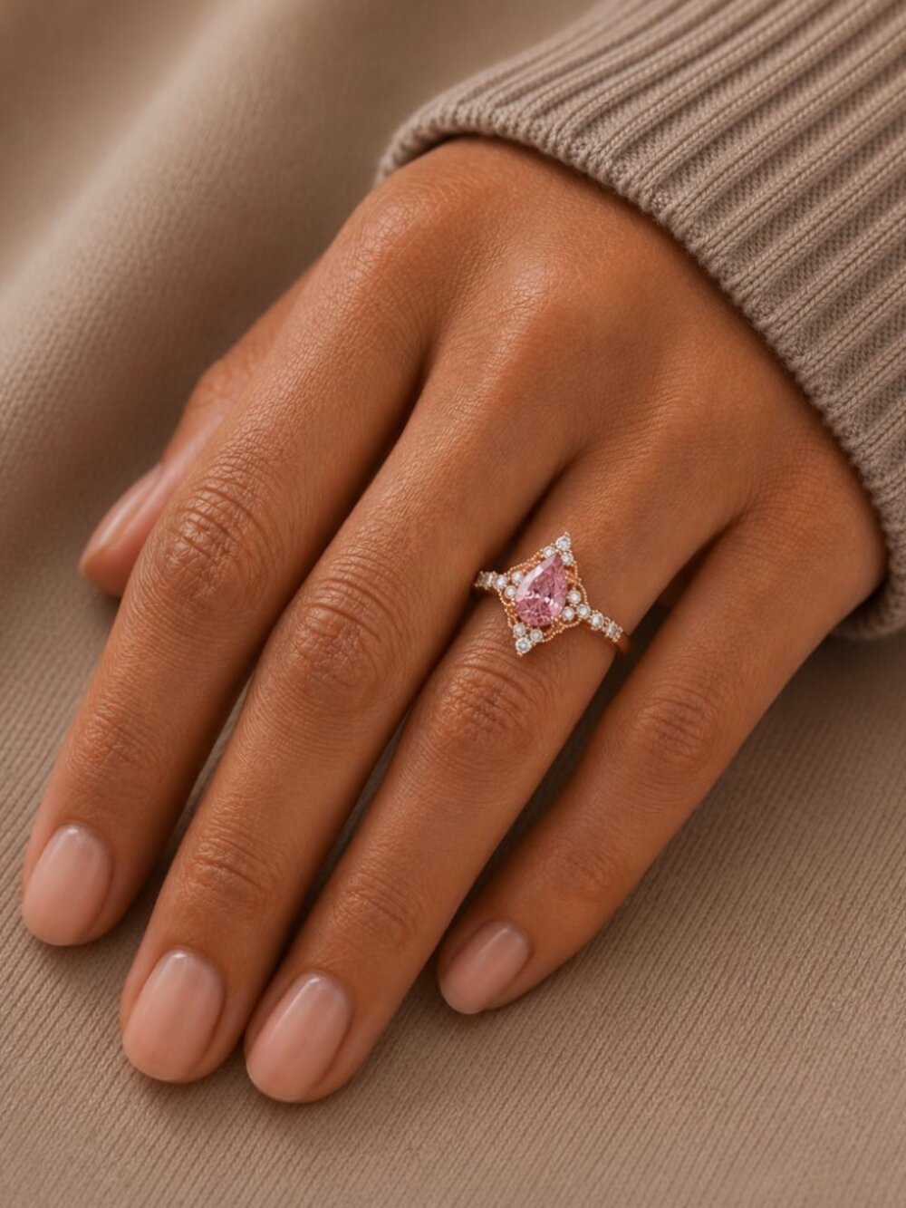 NEW 14k Rose Gold Pink Sapphire Diamond Ring